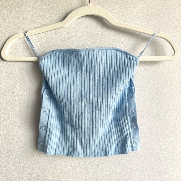 NWOT Zara Buttoned Rib Knit Crop Tube Top in Baby Blue - Picture 5 of 9